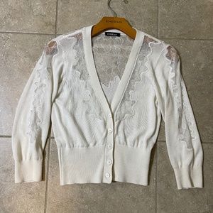 Bebe White Lace Detailed Cardigan Sweater Top